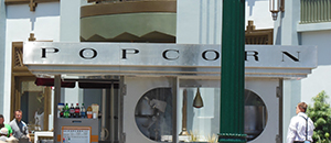 Sign on Popcorn Stand in the middle of Hollywood Blvd. - Hollywood Land