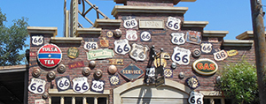 Red White & Blue 'Tulsa Tea' sign on Radiator Springs Curios - Cars Land