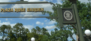 Sign above the Plaza Rose Garden - Main Street USA / Hub